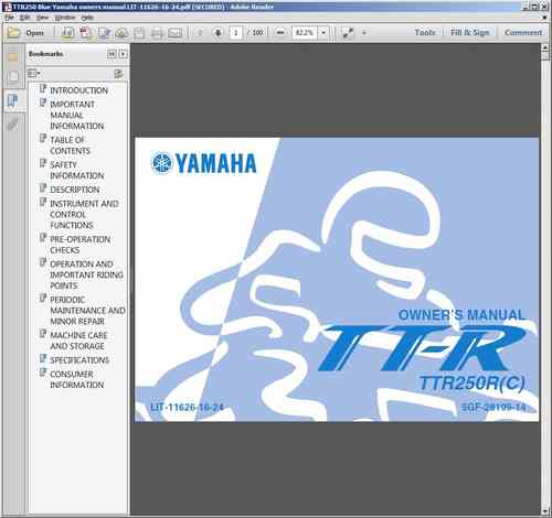 Owner's manual for blue plastic-tanked TTR250s