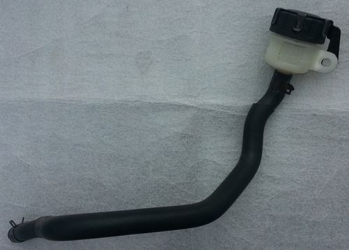 Rear brake reservoir with metal cover, hose and clips - used
